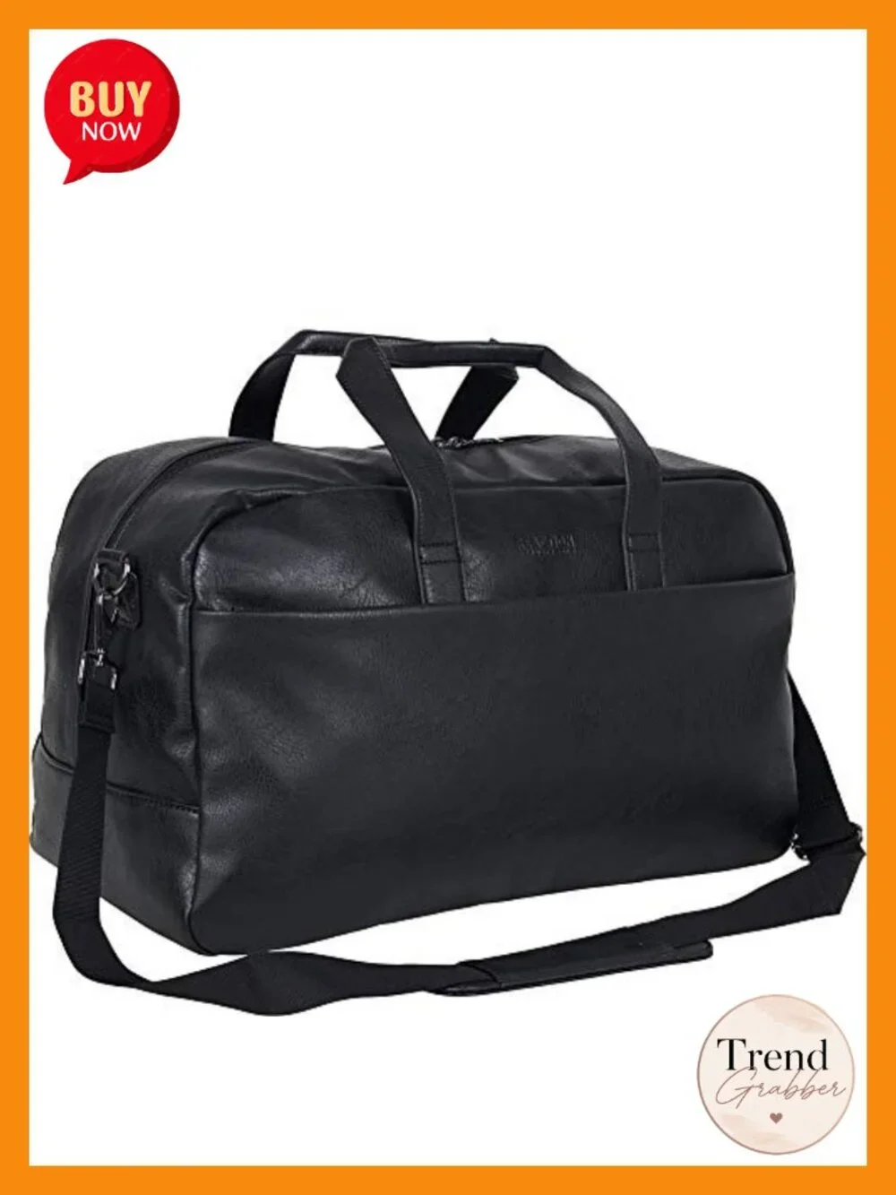 Water Resistant Pebbled Faux Leather Duffel Travel Bag with Shoulder Strap